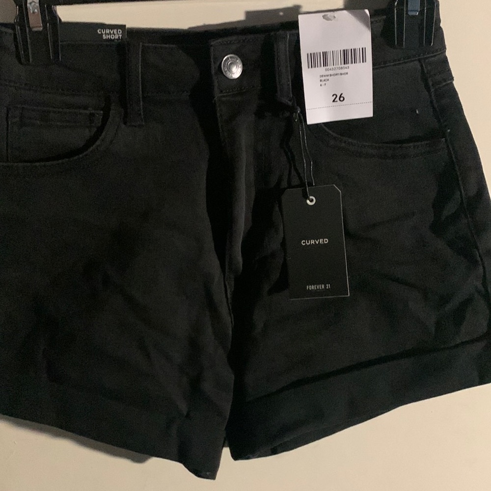 Black denim curved shorts- forever 21
